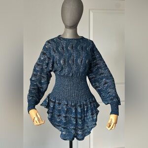 Vintage Blue Metallic Peplum Knit Sweater – Size M